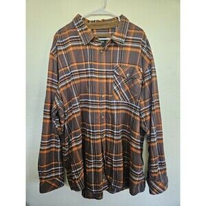 CQR Men's Flannel Shirt, 3XL Tall,  Brown/Orange Plaid, Tick Cotton, Long Sleeve